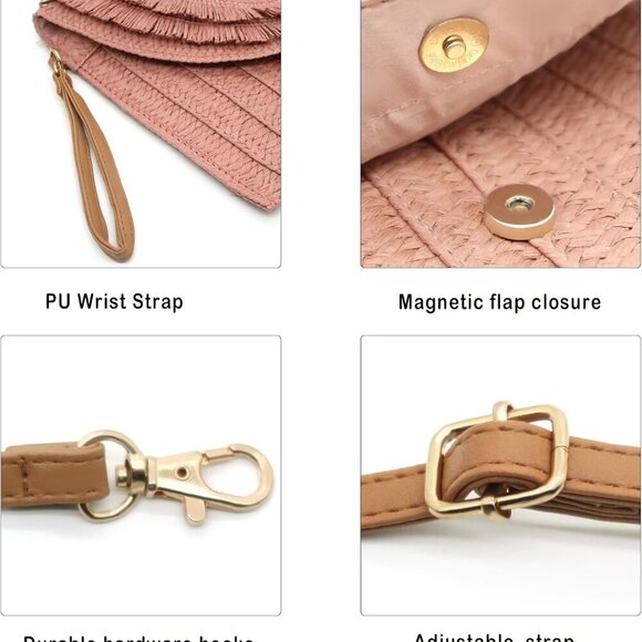 Lightweight Straw Crossbody Clutch - Roomy Summer Accessory for Any Occasion - Picture 5 of 7